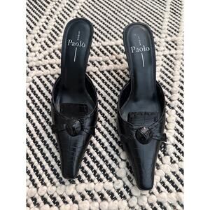 Linea Paolo Melba Black Croc Leather Mule Size 8N with Box